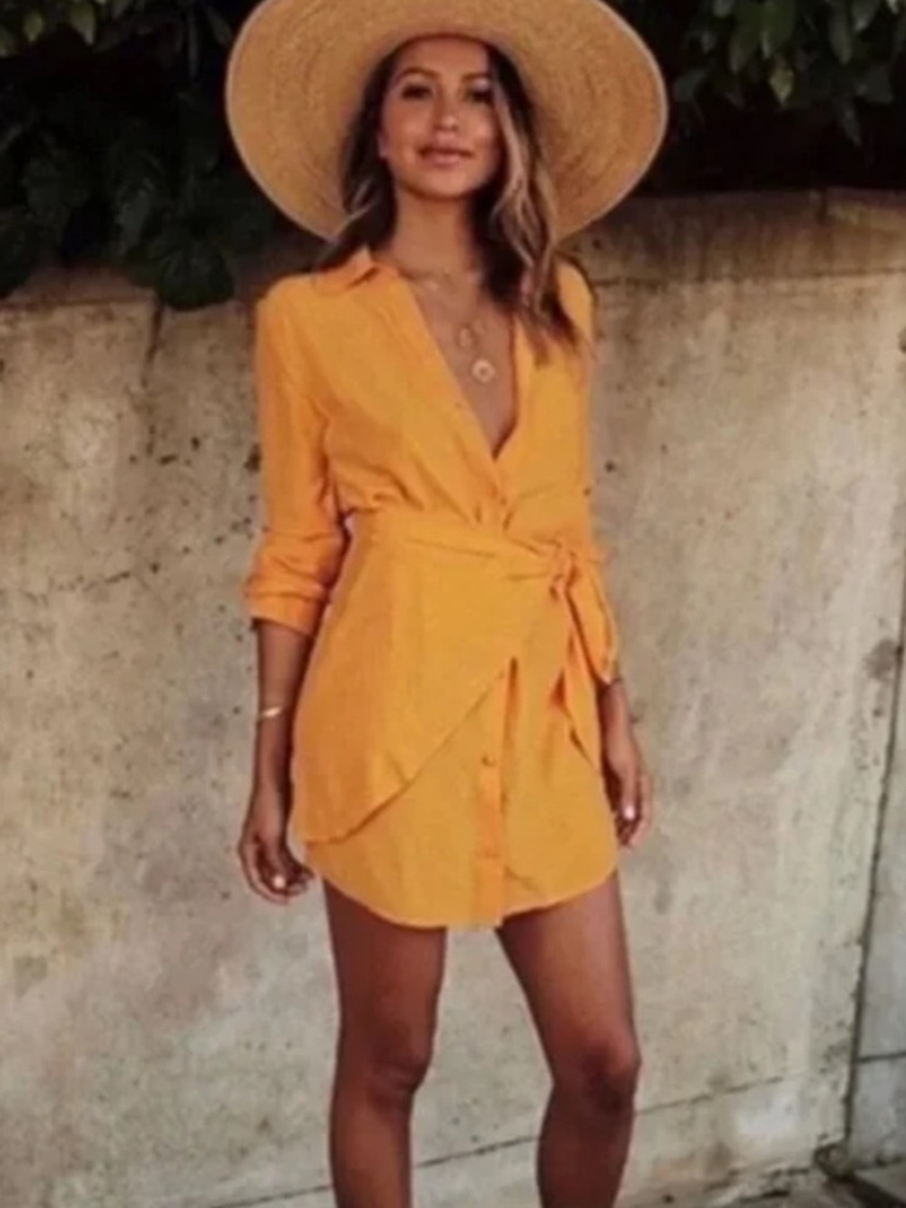 Designer House Of Harlow 1960 Revolve Orange Wrap Shirt Dress Tie Waist Large